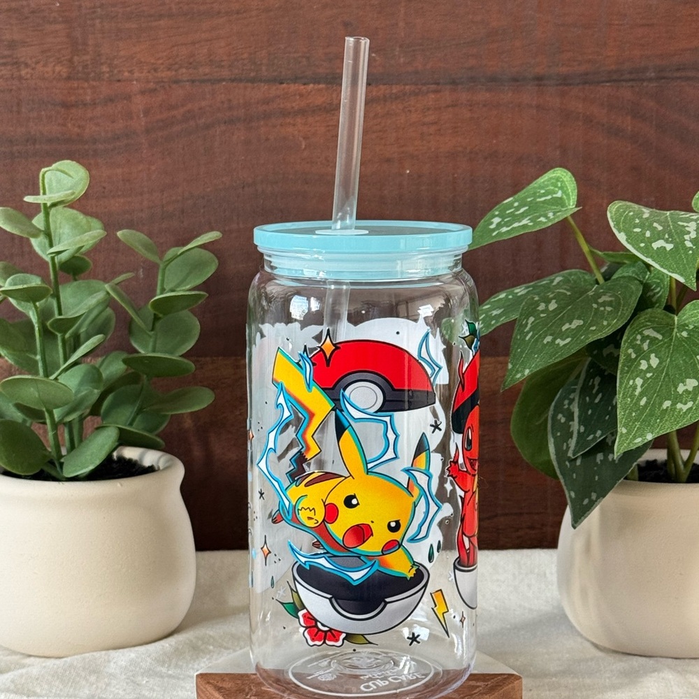 Pikachu, Charmander, Bulbasaur and Squirtle Pokemon Tumbler with Straw